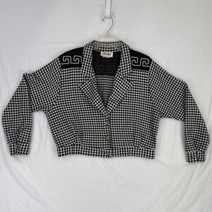 Vintage Sunny‎ Sport Black White Houndstooth Jacket Greek Key Cropped Blazer M